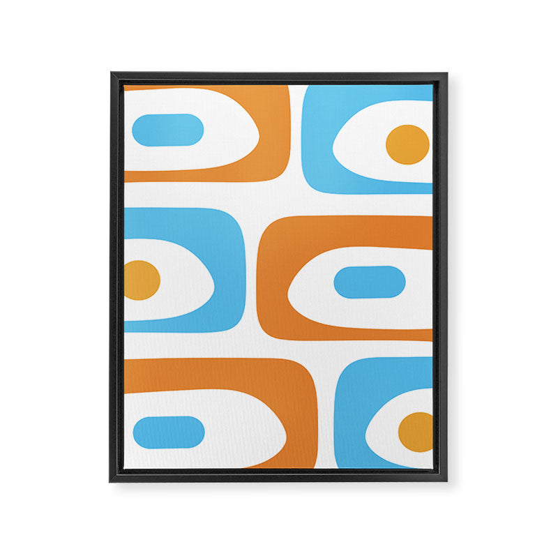 Mid Century Modern Abstract Piquet Blue Orange White Modernist Pattern Framed Canvas Print Gallery Image 8