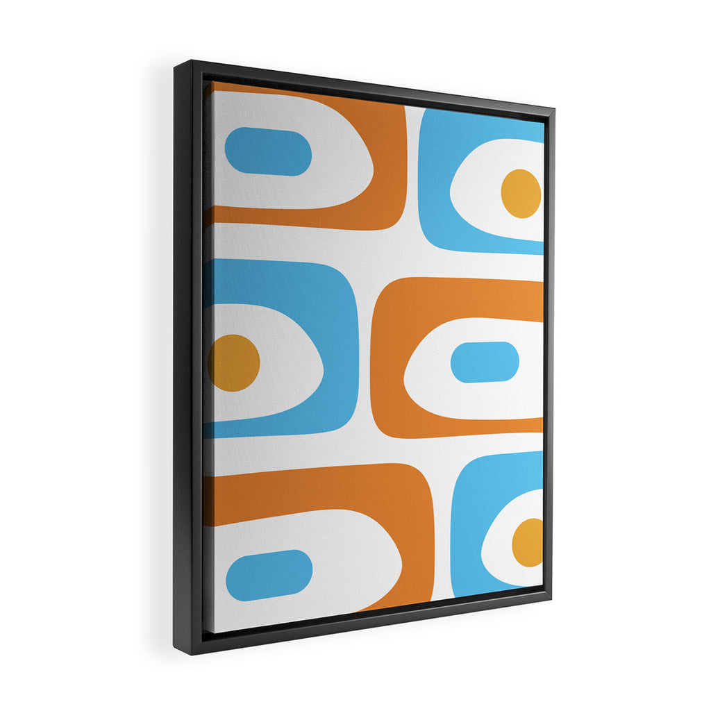 Mid Century Modern Abstract Piquet Blue Orange White Modernist Pattern Framed Canvas Print Gallery Image 2