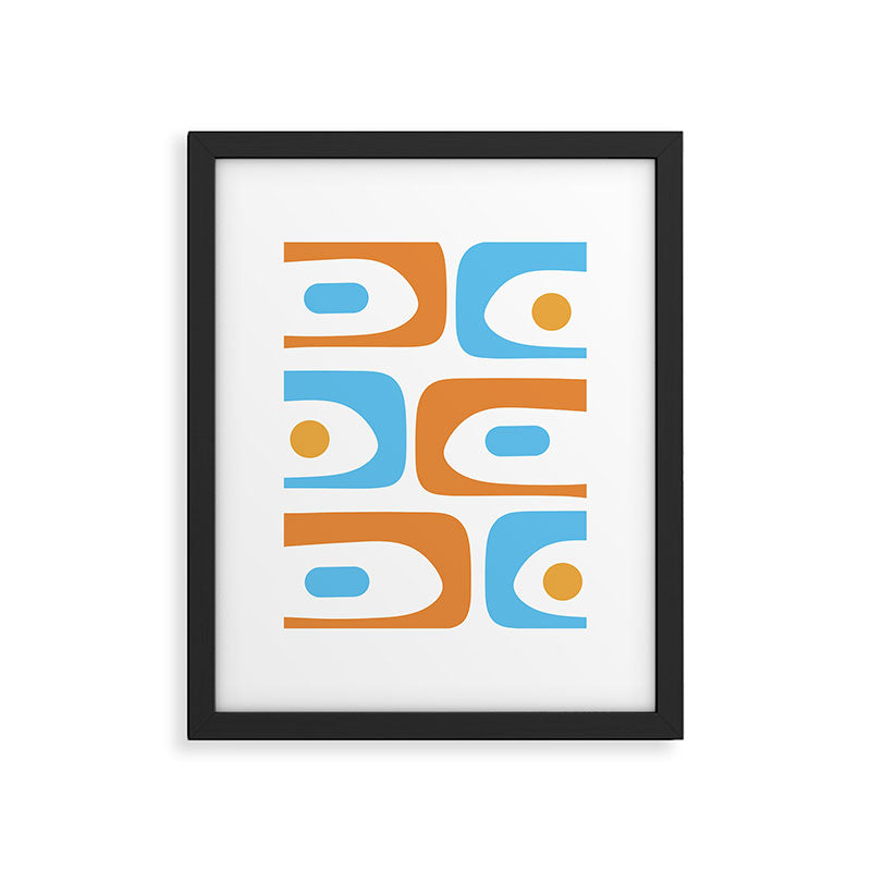 Mid Century Modern Abstract Piquet Blue Orange White Modernist Pattern Framed Art Print Gallery Image 6