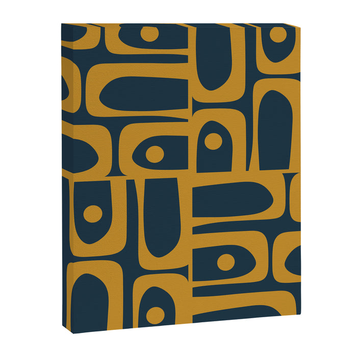 Mid Century Modern Abstract Piquet Multi Pattern in Dark Mustard and Navy Blue Canvas Print Gallery Image 1