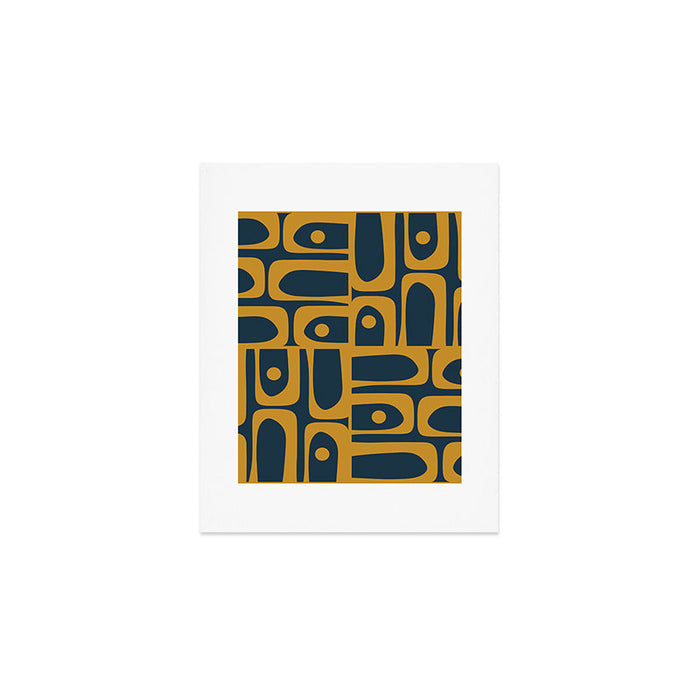 Mid Century Modern Abstract Piquet Multi Pattern in Dark Mustard and Navy Blue Art Print Gallery Image 1