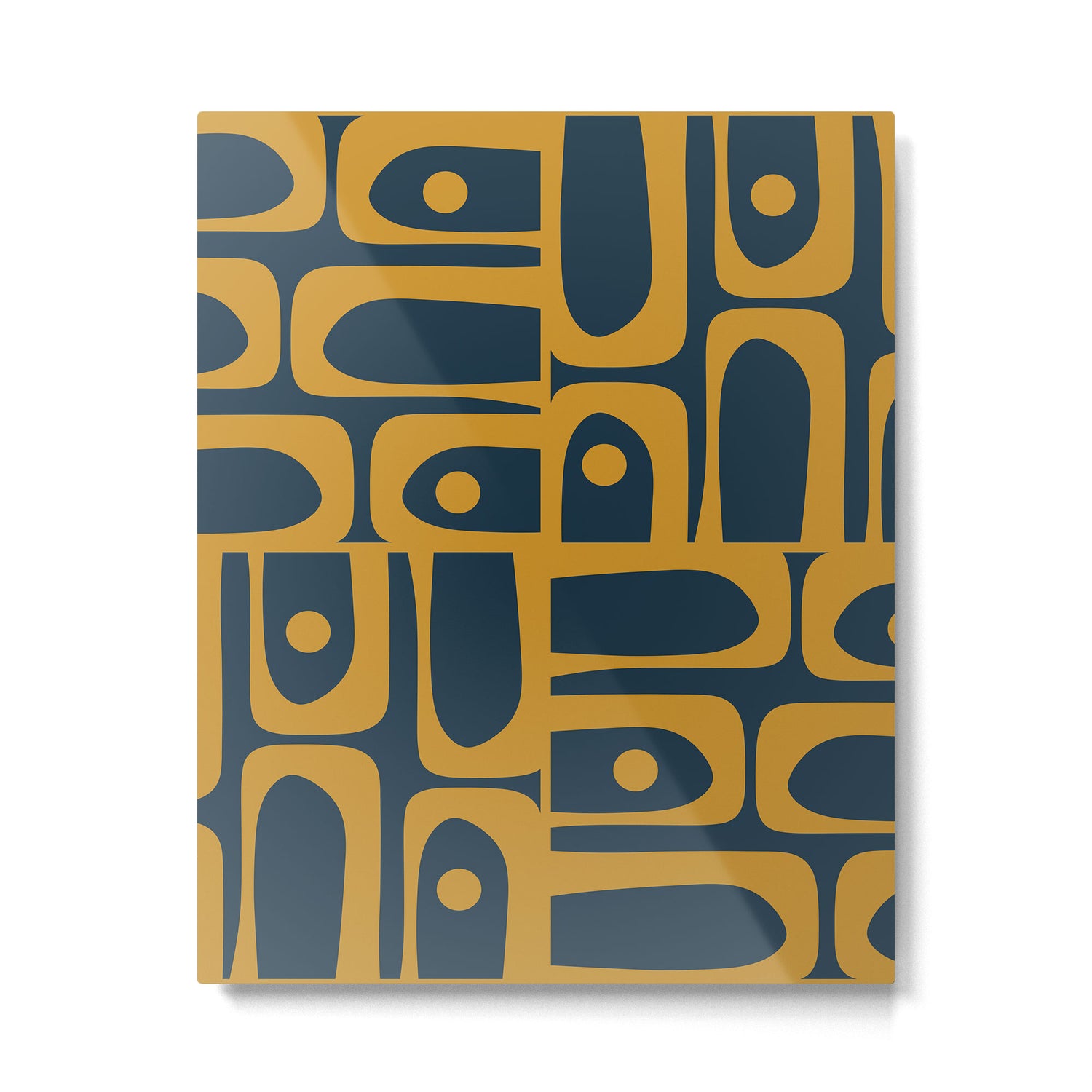 Mid Century Modern Abstract Piquet Multi Pattern in Dark Mustard and Navy Blue Metal Print Gallery Image 6