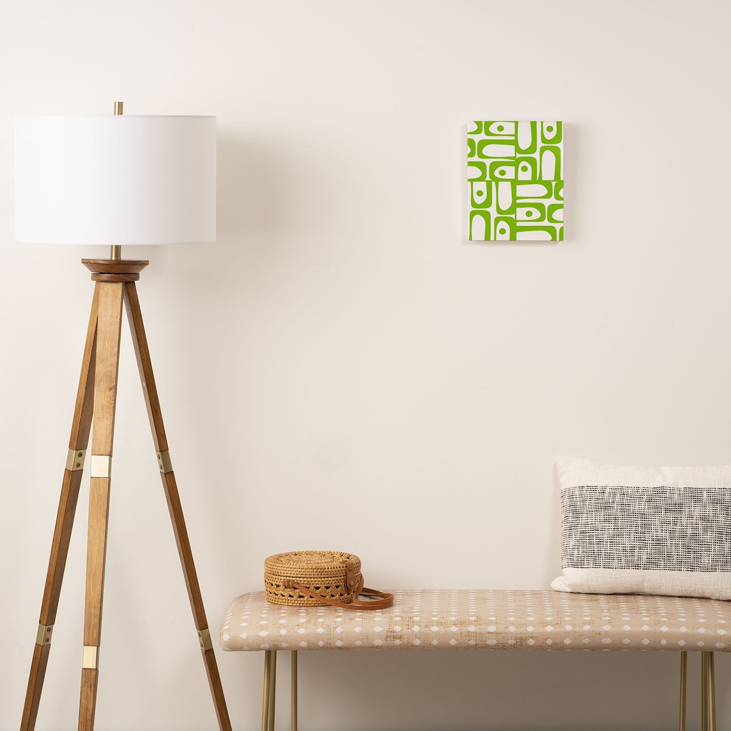 Mid Century Modern Abstract Piquet Multi Pattern in Lime Green and White Canvas Print Gallery Image 2