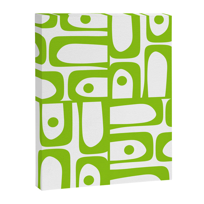 Mid Century Modern Abstract Piquet Multi Pattern in Lime Green and White Canvas Print Gallery Image 1