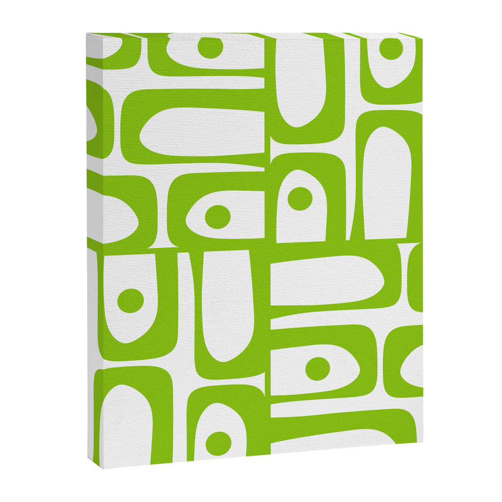Mid Century Modern Abstract Piquet Multi Pattern in Lime Green and White Canvas Print Gallery Image 8