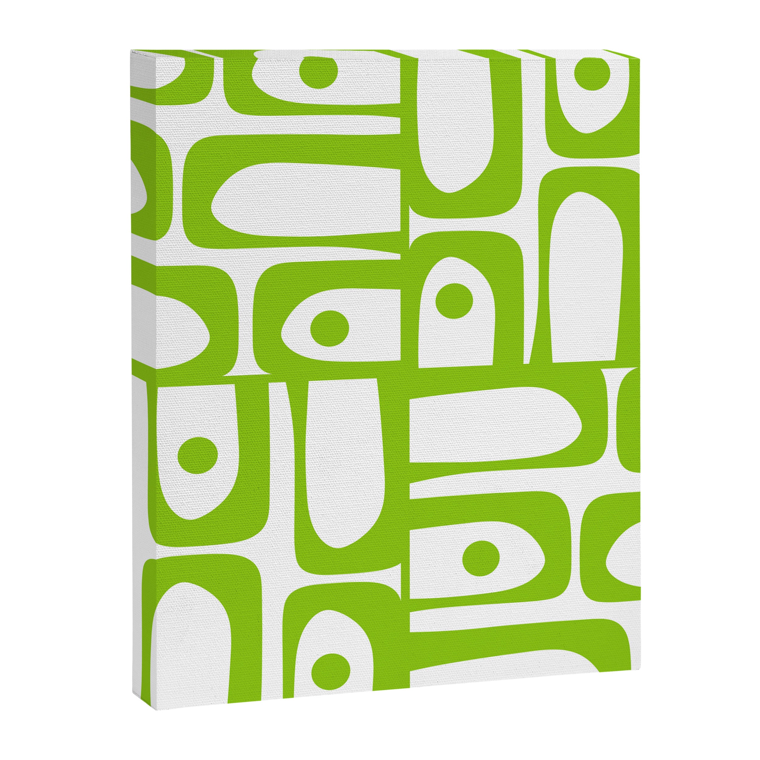 Mid Century Modern Abstract Piquet Multi Pattern in Lime Green and White Canvas Print Gallery Image 8