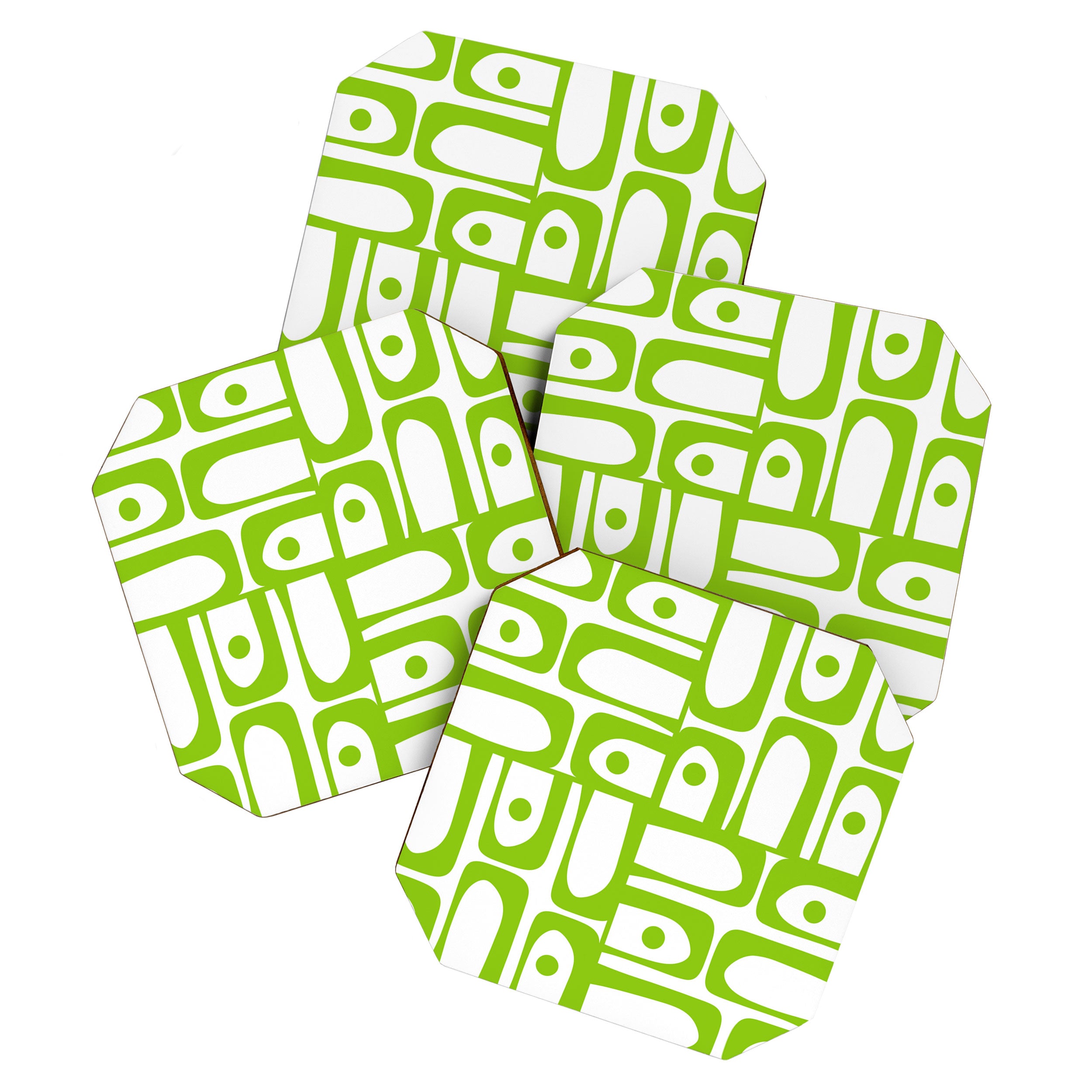 Mid Century Modern Abstract Piquet Multi Pattern in Lime Green and White Coaster Gallery Image 1