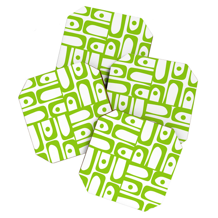 Mid Century Modern Abstract Piquet Multi Pattern in Lime Green and White Coaster Gallery Image 1