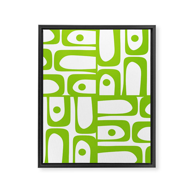 Mid Century Modern Abstract Piquet Multi Pattern in Lime Green and White Framed Canvas Print Gallery Image 8