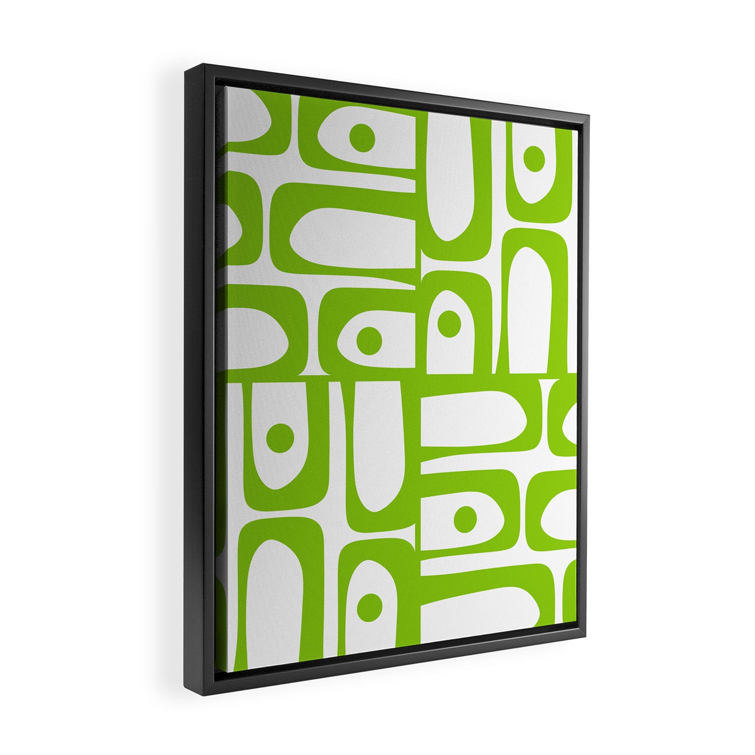 Mid Century Modern Abstract Piquet Multi Pattern in Lime Green and White Framed Canvas Print Gallery Image 2