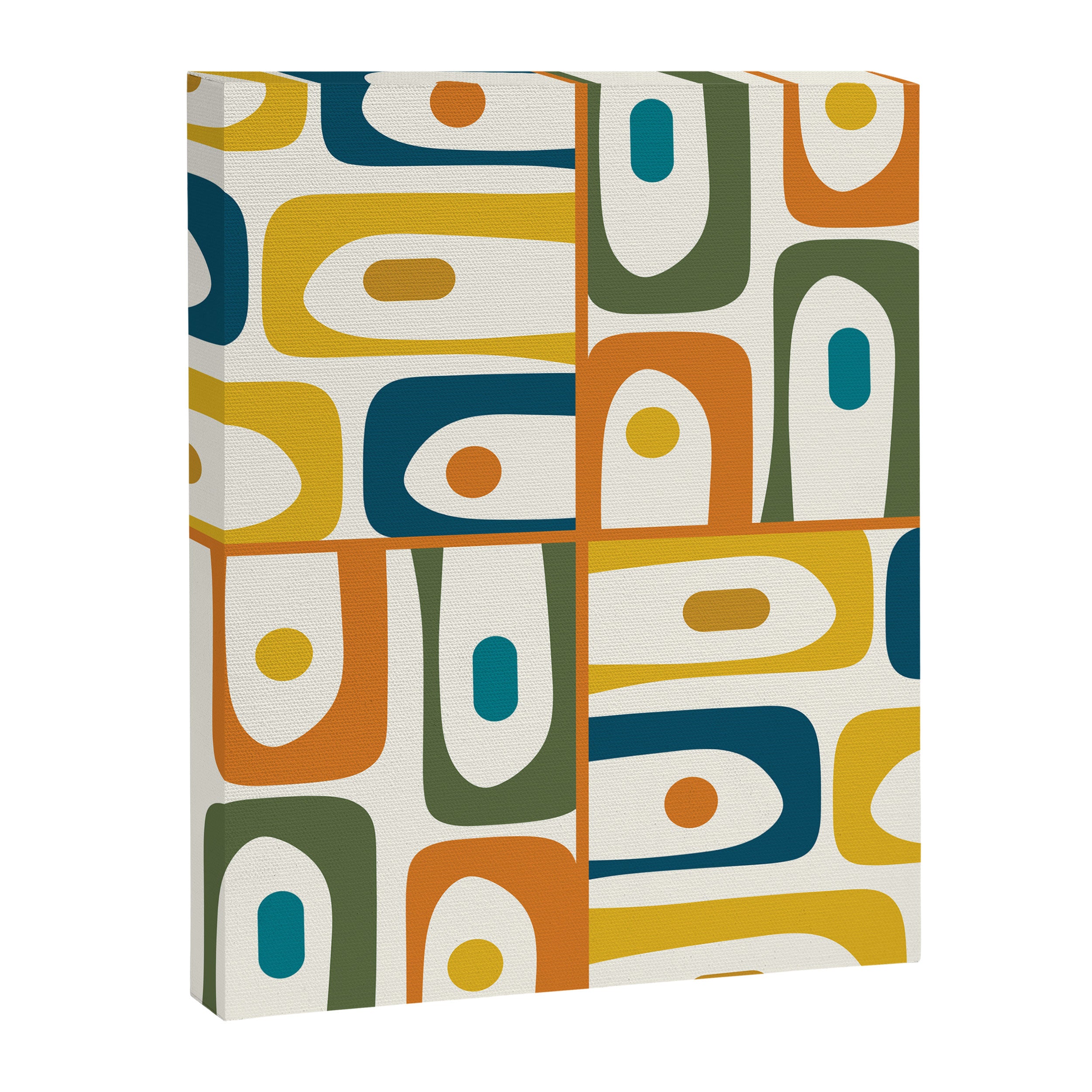 Mid Century Modern Abstract Piquet Multi Pattern in Moroccan Mustard Olive Blue Orange Cream Canvas Print Gallery Image 8