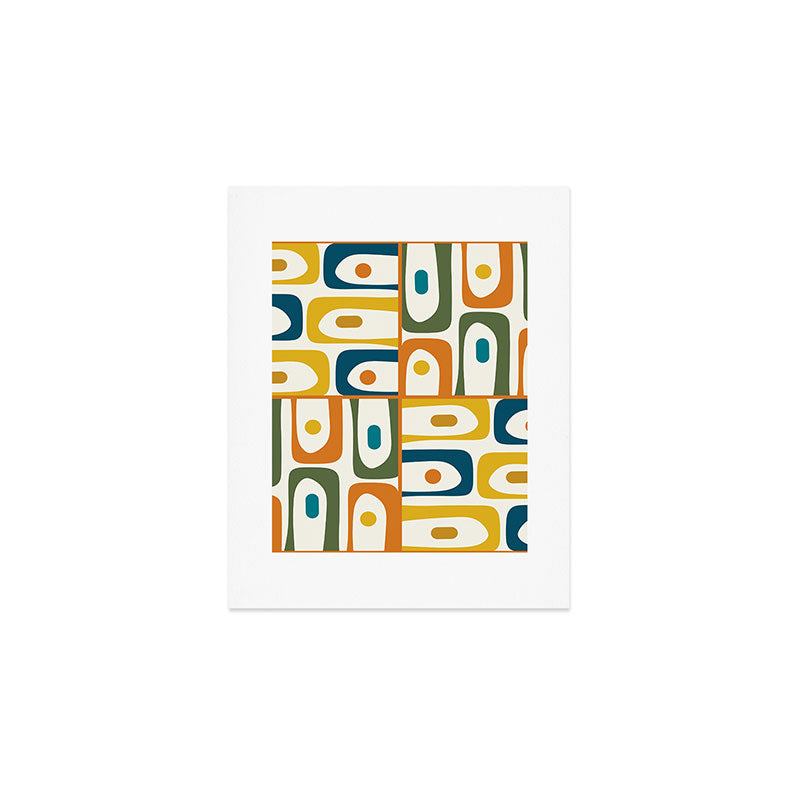 Mid Century Modern Abstract Piquet Multi Pattern in Moroccan Mustard Olive Blue Orange Cream Art Print Gallery Image 1