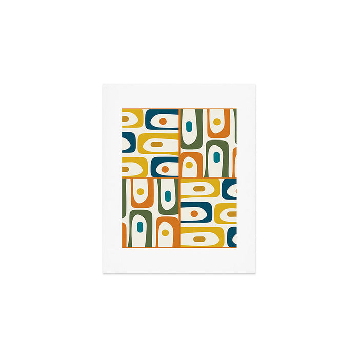Mid Century Modern Abstract Piquet Multi Pattern in Moroccan Mustard Olive Blue Orange Cream Art Print Gallery Image 1