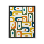 Mid Century Modern Abstract Piquet Multi Pattern in Moroccan Mustard Olive Blue Orange Cream Framed Canvas Print Gallery Image 8