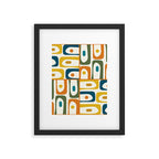 Mid Century Modern Abstract Piquet Multi Pattern in Moroccan Mustard Olive Blue Orange Cream Framed Art Print Gallery Image 6