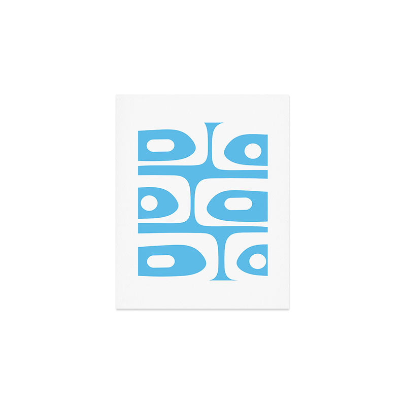Mid Century Modern Abstract Piquet Pattern Bright Blue and White Art Print Gallery Image 1