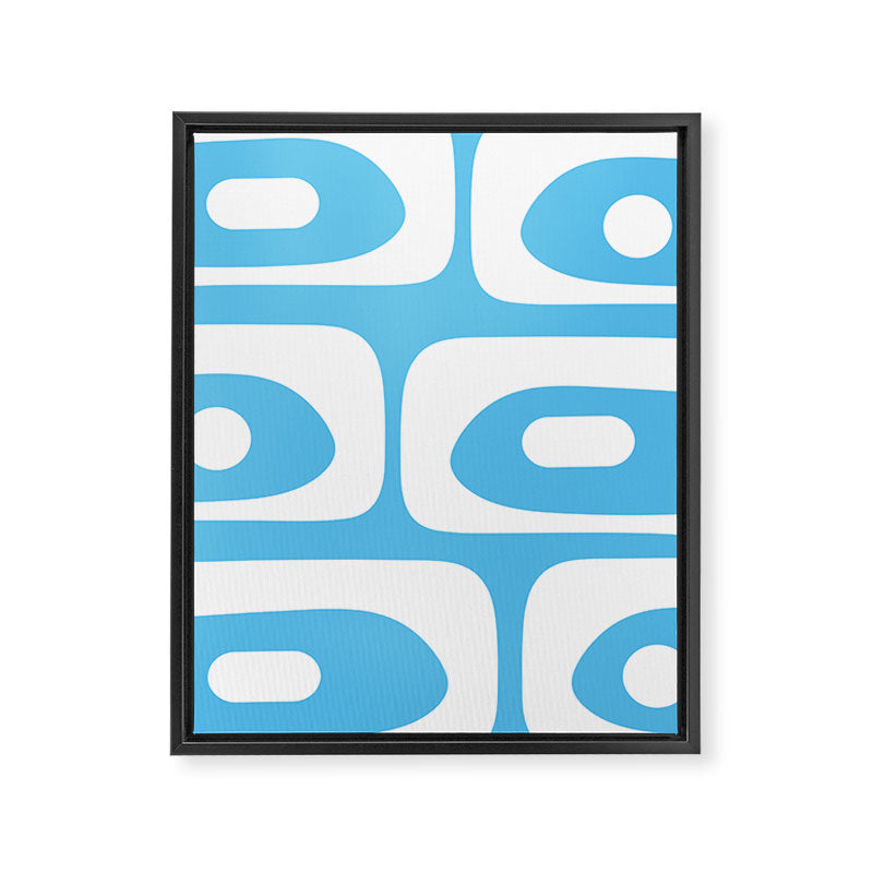 Mid Century Modern Abstract Piquet Pattern Bright Blue and White Framed Canvas Print Gallery Image 8