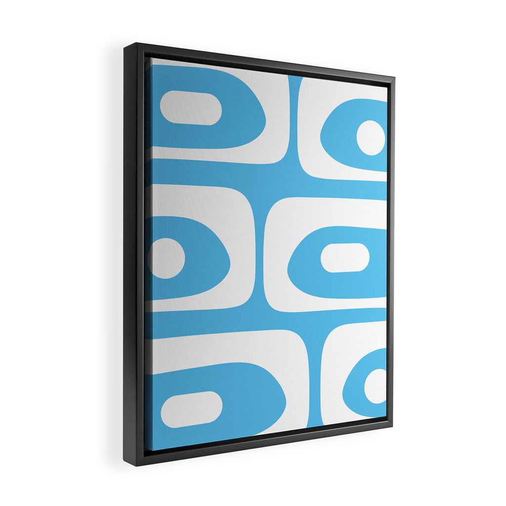 Mid Century Modern Abstract Piquet Pattern Bright Blue and White Framed Canvas Print Gallery Image 2