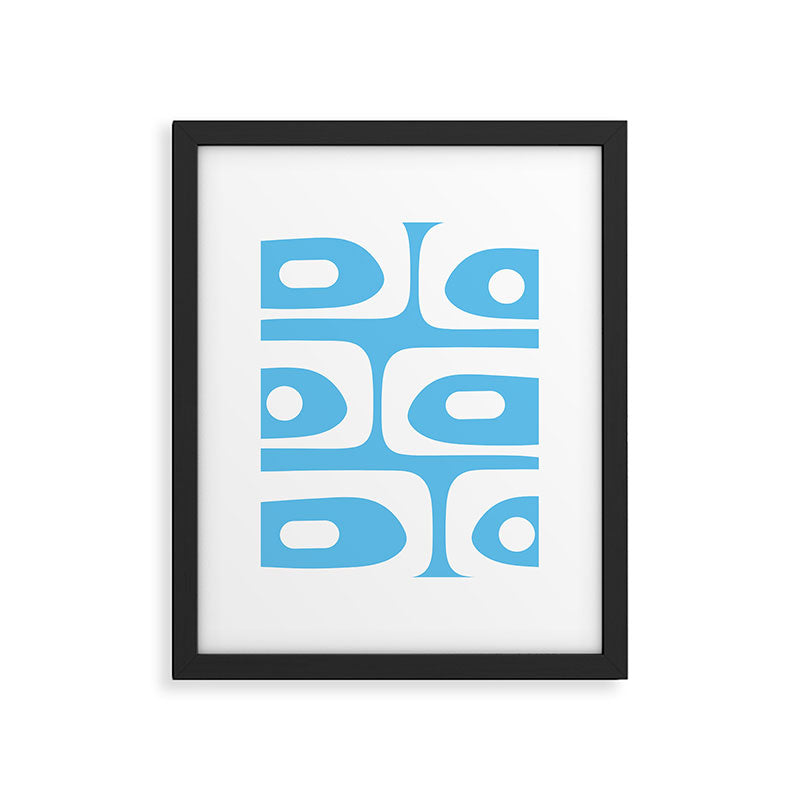 Mid Century Modern Abstract Piquet Pattern Bright Blue and White Framed Art Print Gallery Image 6