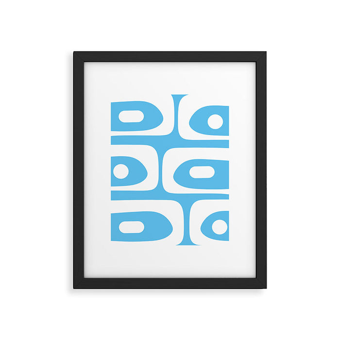 Mid Century Modern Abstract Piquet Pattern Bright Blue and White Framed Art Print Gallery Image 1