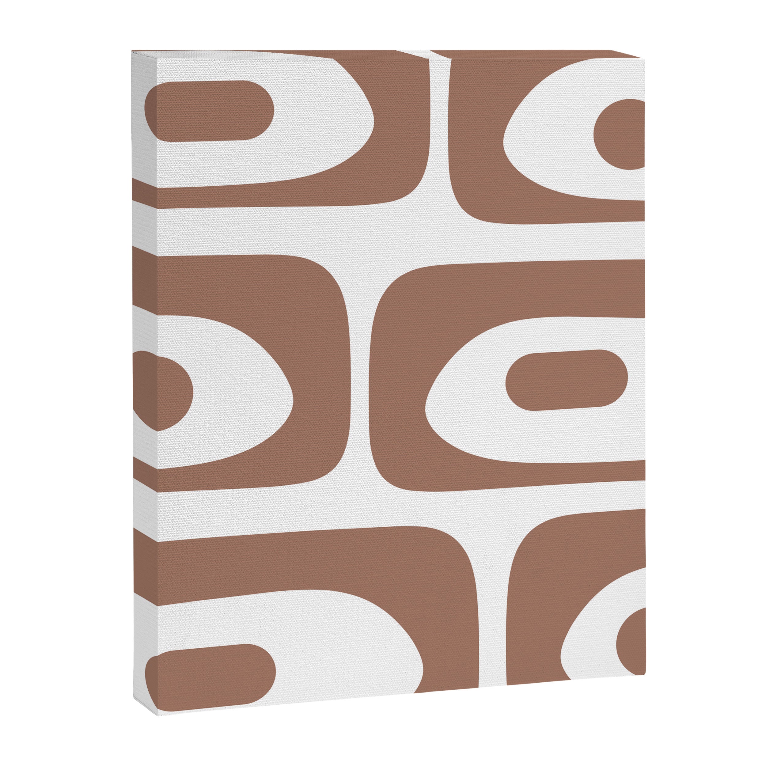 Mid Century Modern Abstract Piquet Pattern in Mocha Brown and White Canvas Print Gallery Image 8
