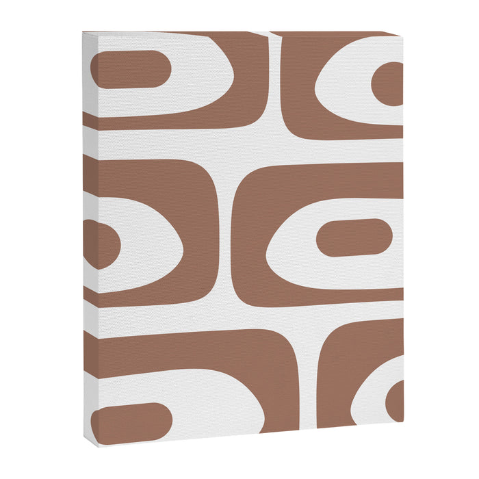 Mid Century Modern Abstract Piquet Pattern in Mocha Brown and White Canvas Print Gallery Image 1