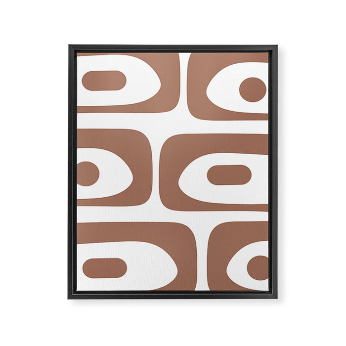 Mid Century Modern Abstract Piquet Pattern in Mocha Brown and White Framed Canvas Print Gallery Image 1