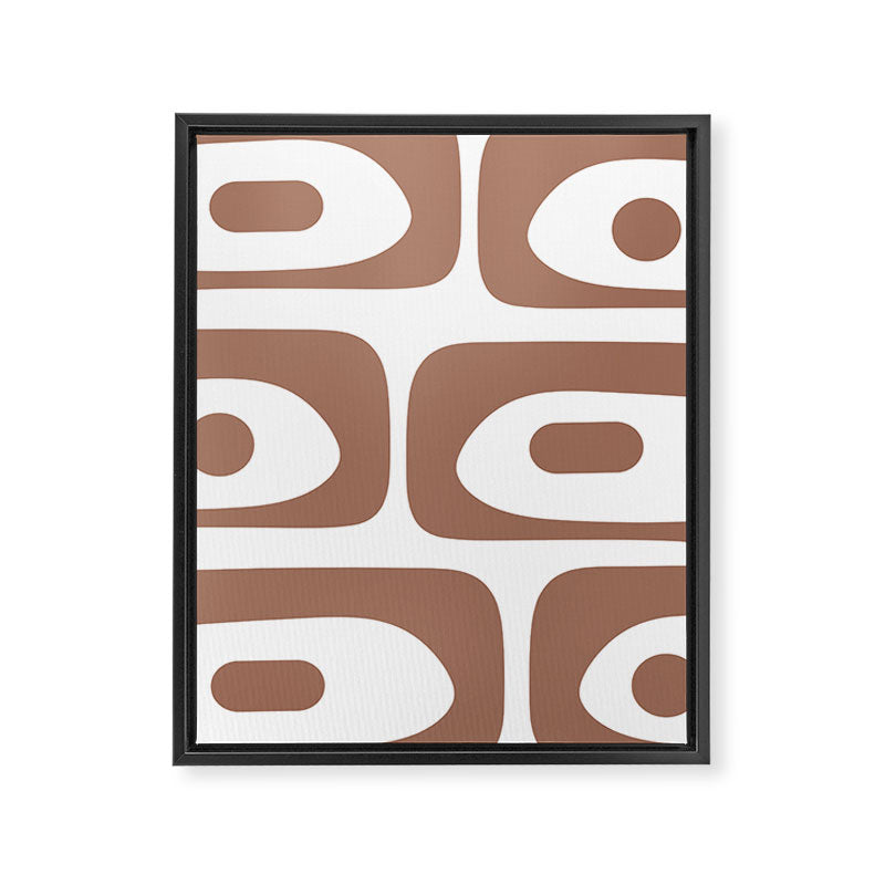Mid Century Modern Abstract Piquet Pattern in Mocha Brown and White Framed Canvas Print Gallery Image 8