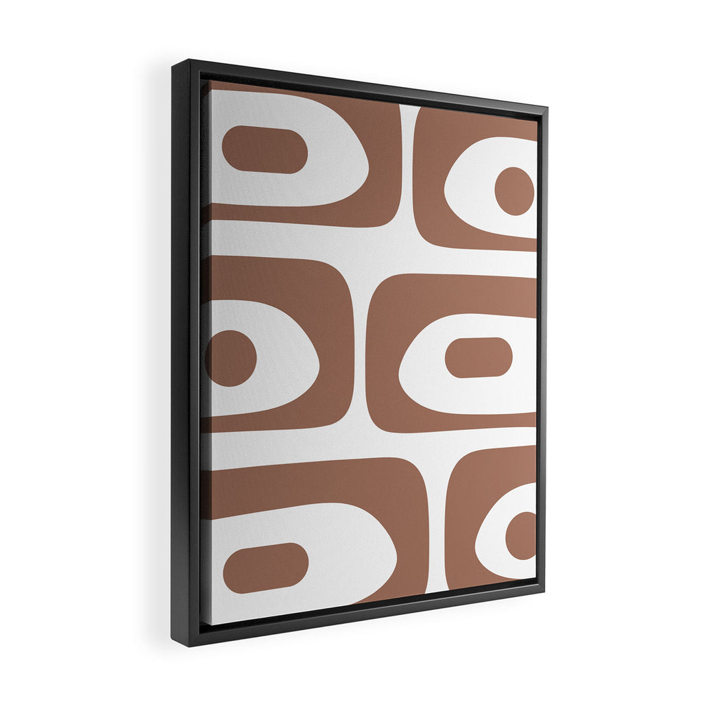 Mid Century Modern Abstract Piquet Pattern in Mocha Brown and White Framed Canvas Print Gallery Image 2