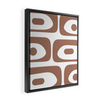 Mid Century Modern Abstract Piquet Pattern in Mocha Brown and White Framed Canvas Print Gallery Image 2