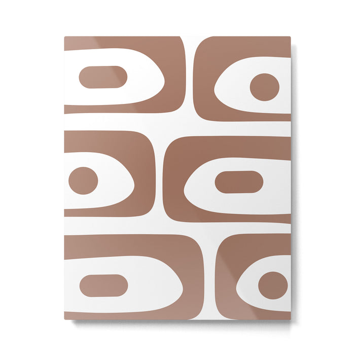 Mid Century Modern Abstract Piquet Pattern in Mocha Brown and White Metal Print Gallery Image 1