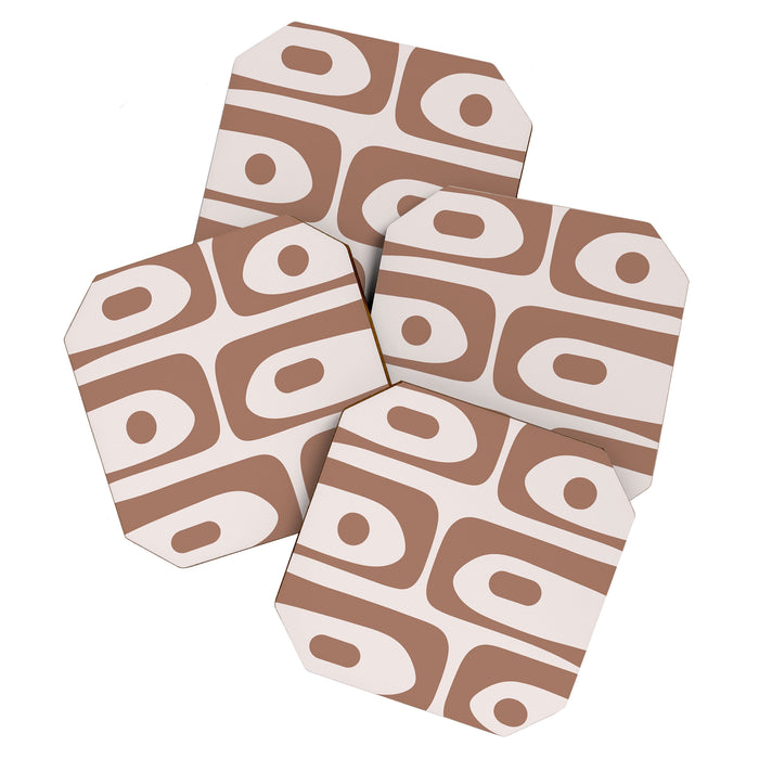 Mid Century Modern Abstract Piquet Pattern in Mocha Brown Latte Coaster Gallery Image 1