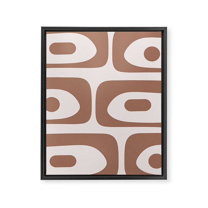 Mid Century Modern Abstract Piquet Pattern in Mocha Brown Latte Framed Canvas Print Gallery Image 1