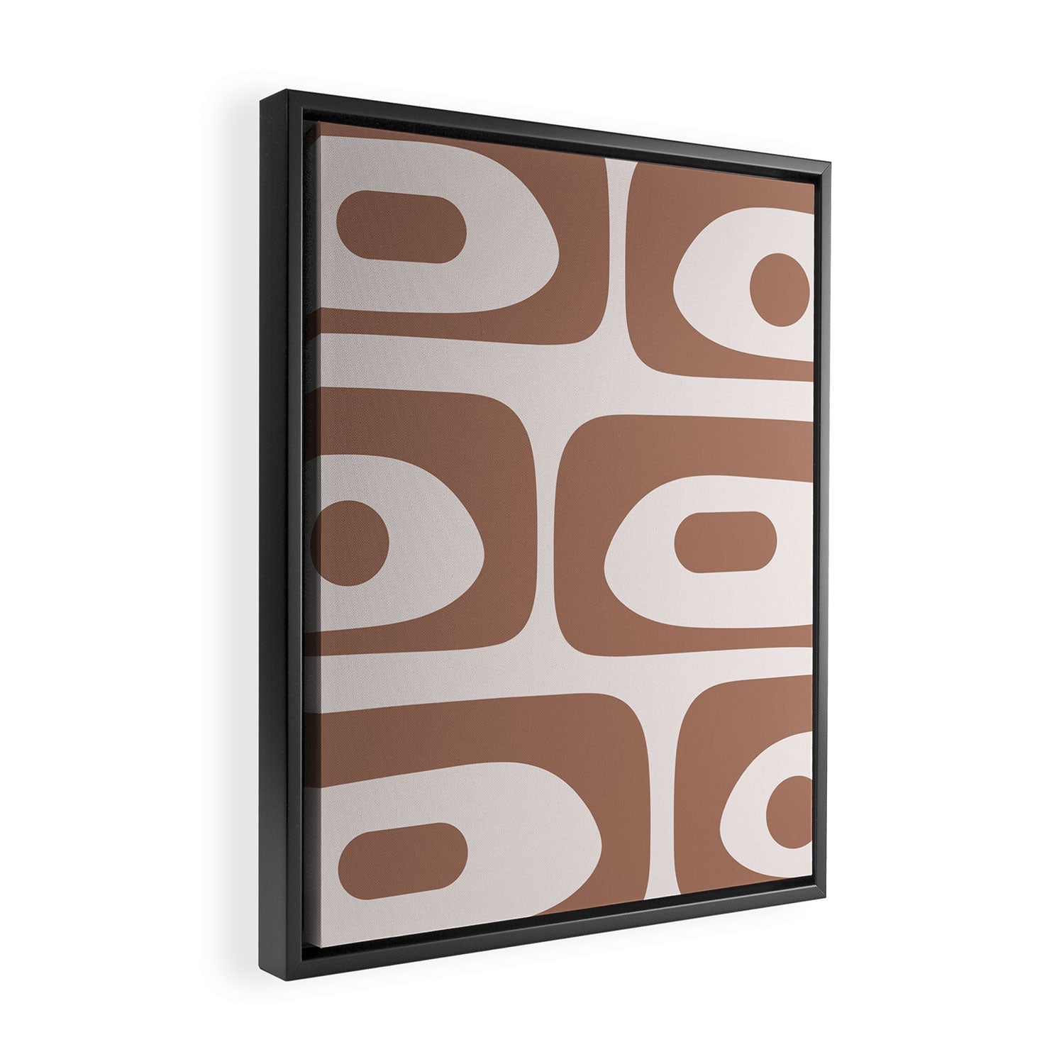Mid Century Modern Abstract Piquet Pattern in Mocha Brown Latte Framed Canvas Print Gallery Image 2
