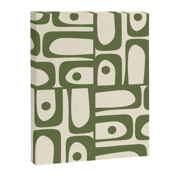 Mid Century Modern Abstract Piquet Pattern in Olive Green and Cream Canvas Print Gallery Image 1