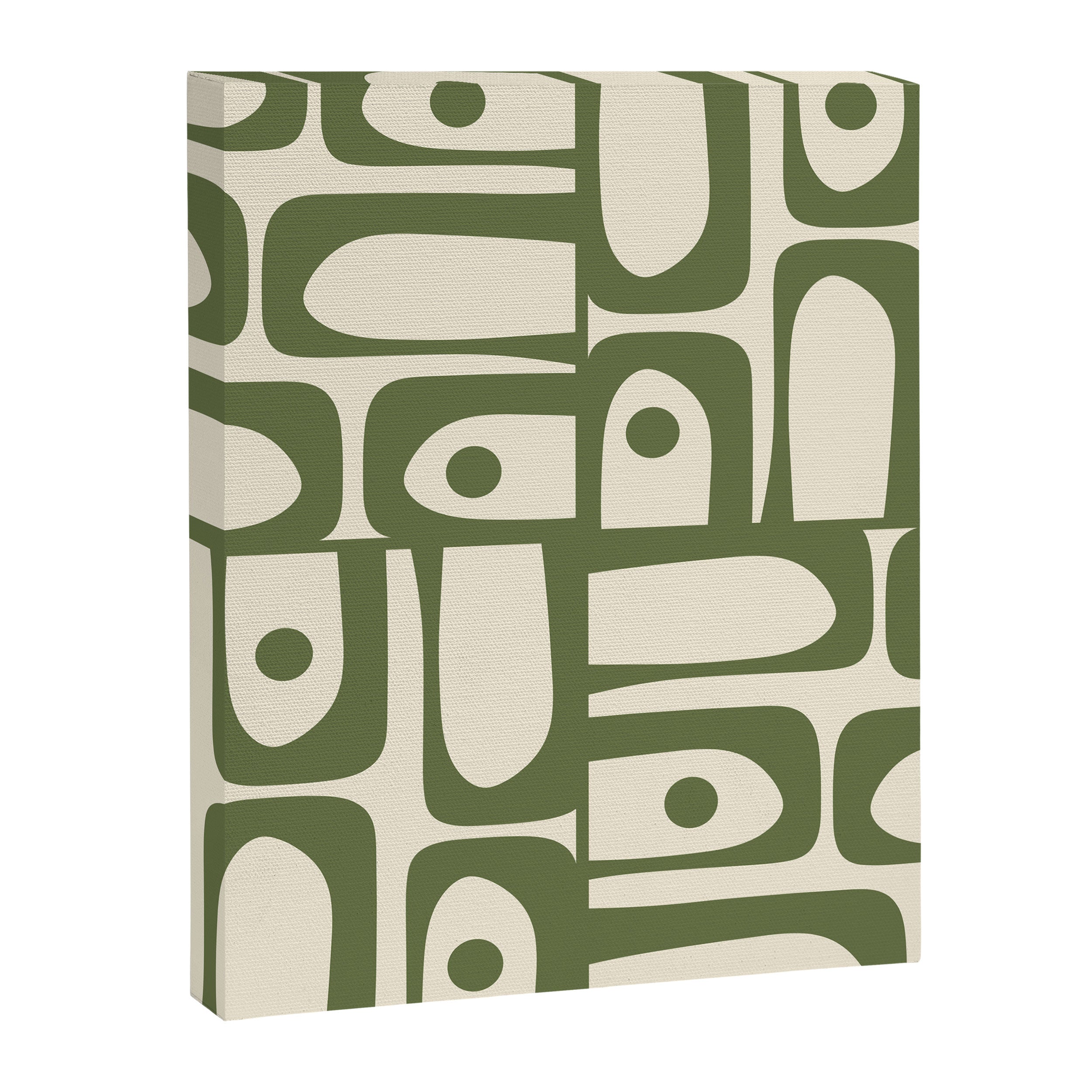 Mid Century Modern Abstract Piquet Pattern in Olive Green and Cream Canvas Print Gallery Image 8