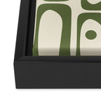 Mid Century Modern Abstract Piquet Pattern in Olive Green and Cream Framed Canvas Print Gallery Image 3