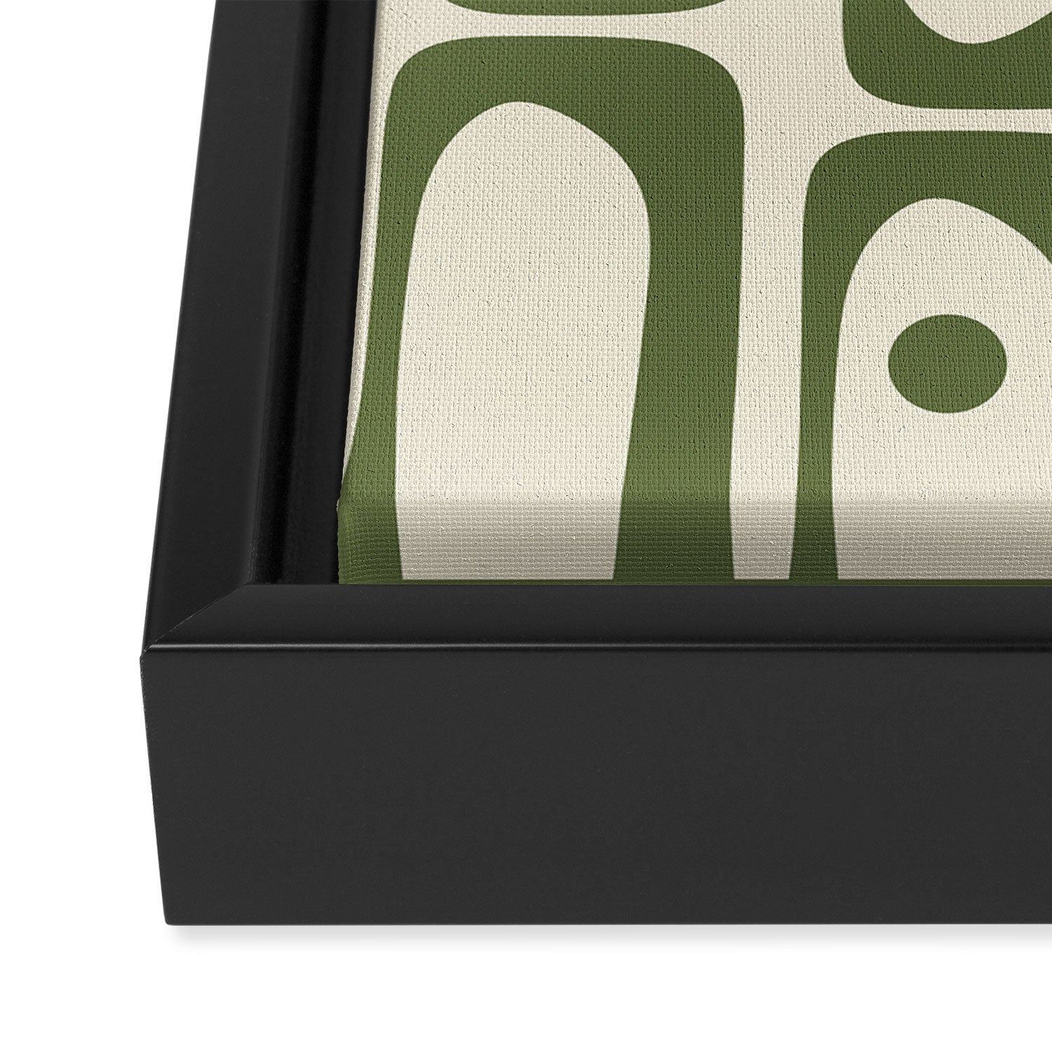 Mid Century Modern Abstract Piquet Pattern in Olive Green and Cream Framed Canvas Print Gallery Image 3