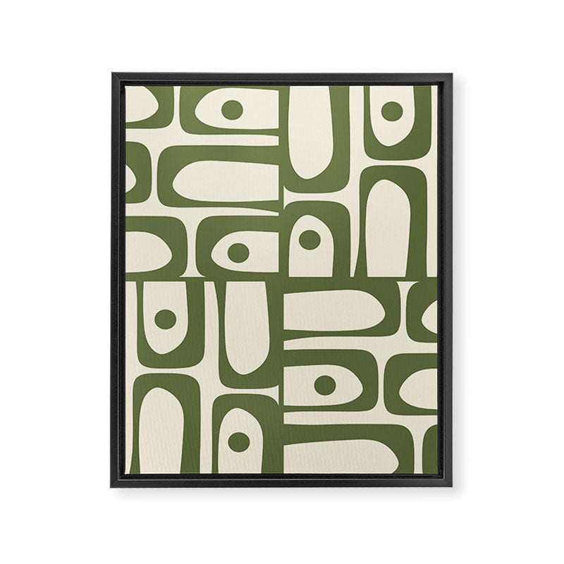 Mid Century Modern Abstract Piquet Pattern in Olive Green and Cream Framed Canvas Print Gallery Image 8