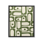 Mid Century Modern Abstract Piquet Pattern in Olive Green and Cream Framed Canvas Print Gallery Image 8