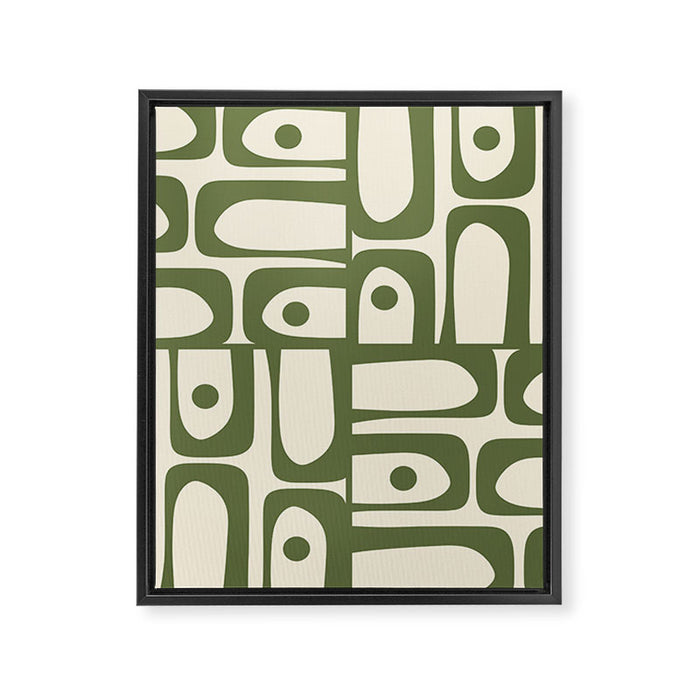 Mid Century Modern Abstract Piquet Pattern in Olive Green and Cream Framed Canvas Print Gallery Image 1
