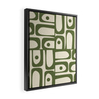 Mid Century Modern Abstract Piquet Pattern in Olive Green and Cream Framed Canvas Print Gallery Image 2
