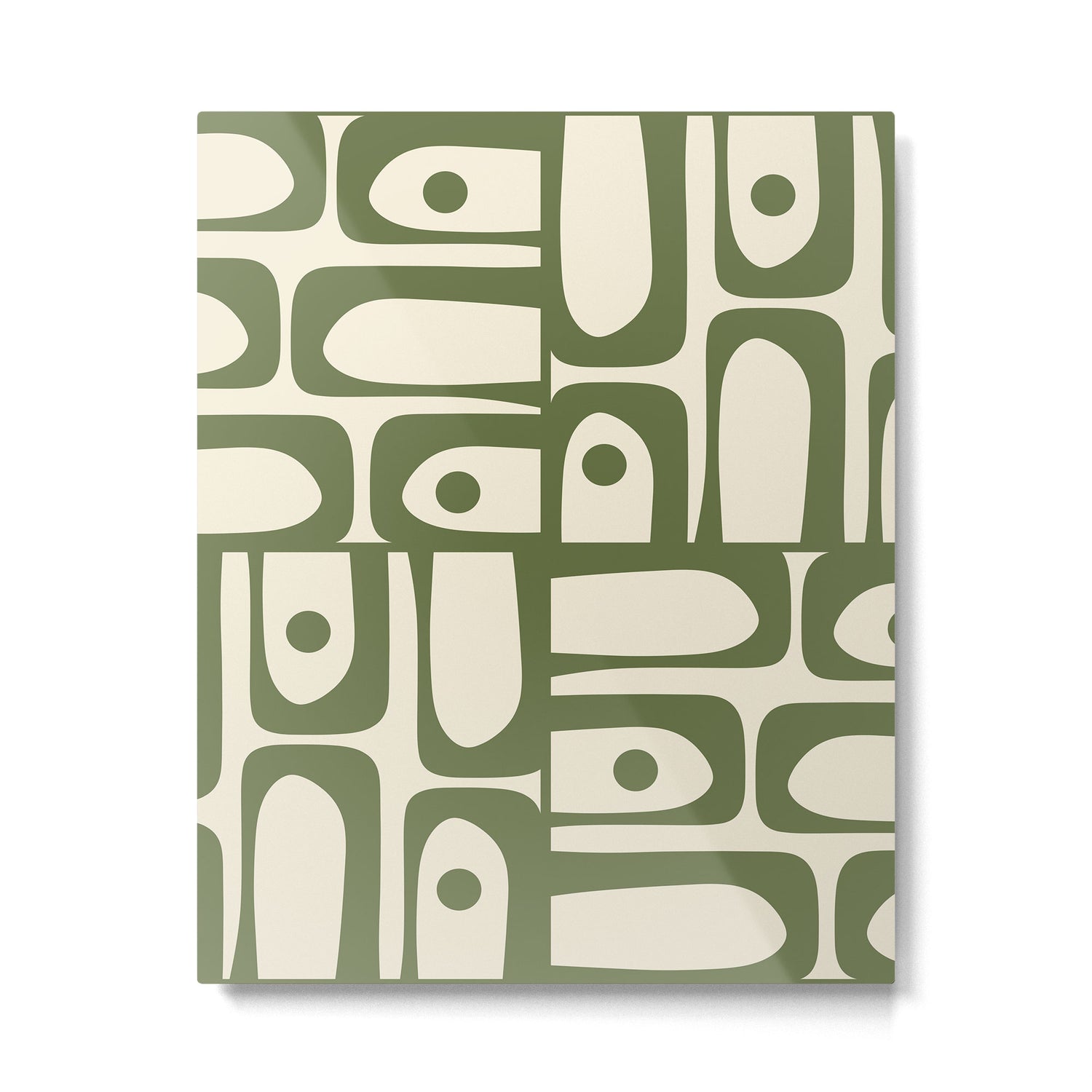 Mid Century Modern Abstract Piquet Pattern in Olive Green and Cream Metal Print Gallery Image 6