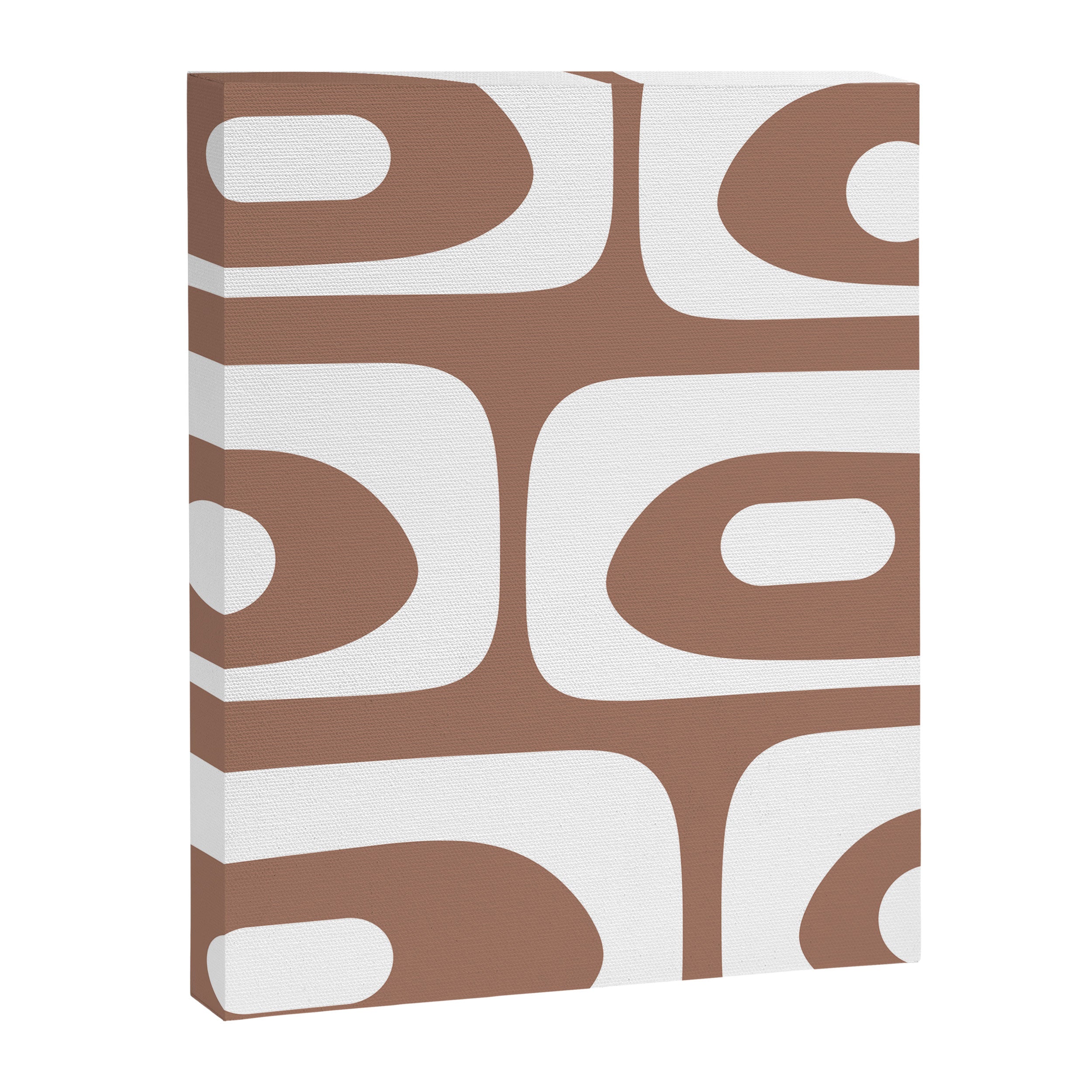 Mid Century Modern Abstract Piquet Pattern Mocha Brown and White Canvas Print Gallery Image 8
