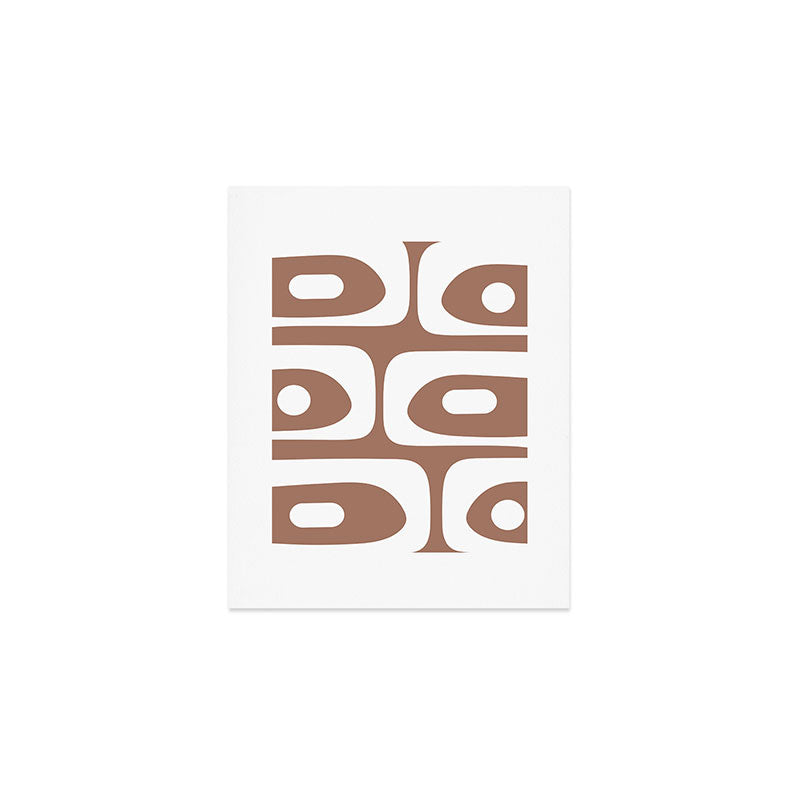 Mid Century Modern Abstract Piquet Pattern Mocha Brown and White Art Print Gallery Image 1