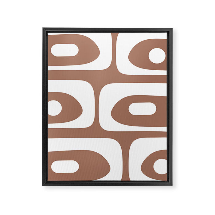 Mid Century Modern Abstract Piquet Pattern Mocha Brown and White Framed Canvas Print Gallery Image 1
