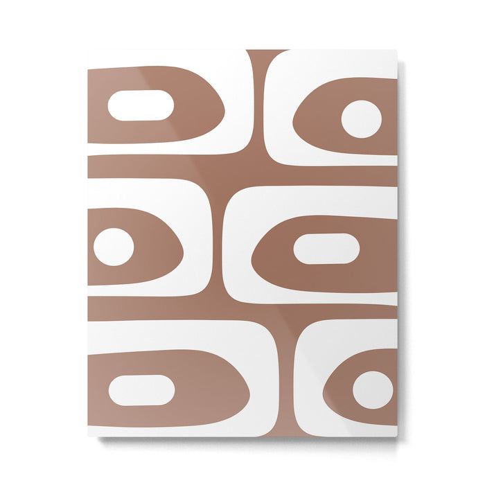 Mid Century Modern Abstract Piquet Pattern Mocha Brown and White Metal Print Gallery Image 1