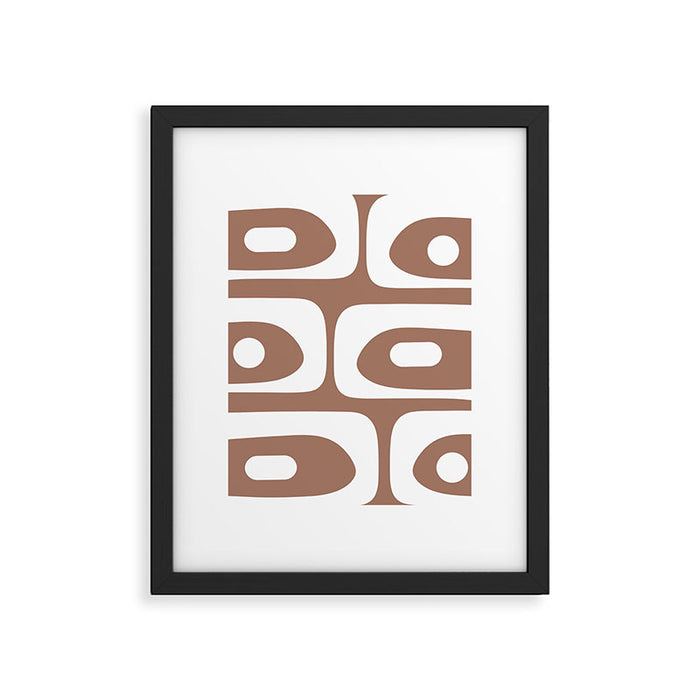 Mid Century Modern Abstract Piquet Pattern Mocha Brown and White Framed Art Print Gallery Image 1