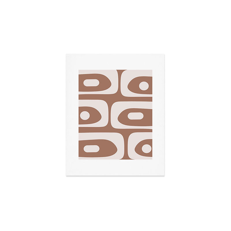 Mid Century Modern Abstract Piquet Retro Pattern in Mocha Brown Latte Art Print Gallery Image 1