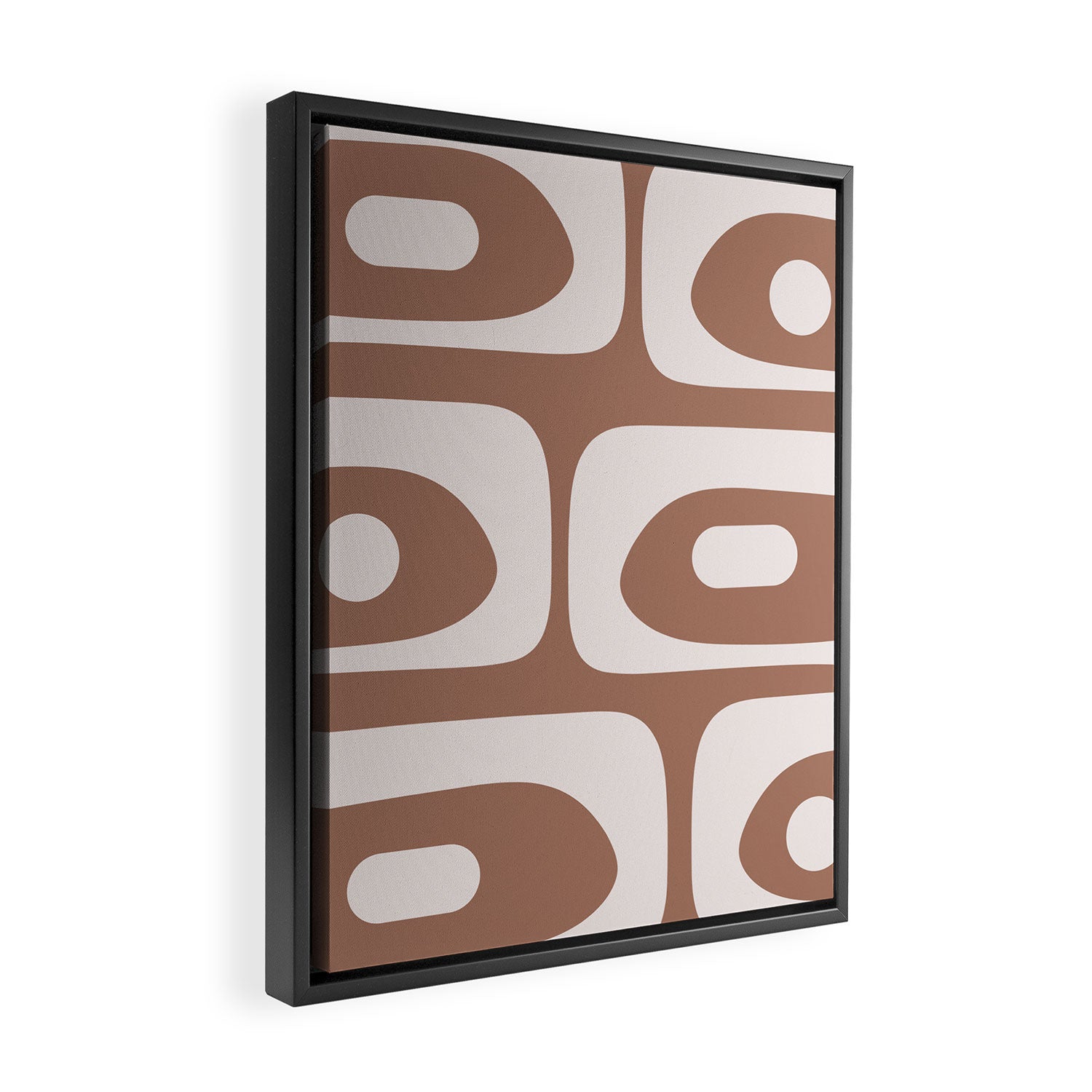 Mid Century Modern Abstract Piquet Retro Pattern in Mocha Brown Latte Framed Canvas Print Gallery Image 2